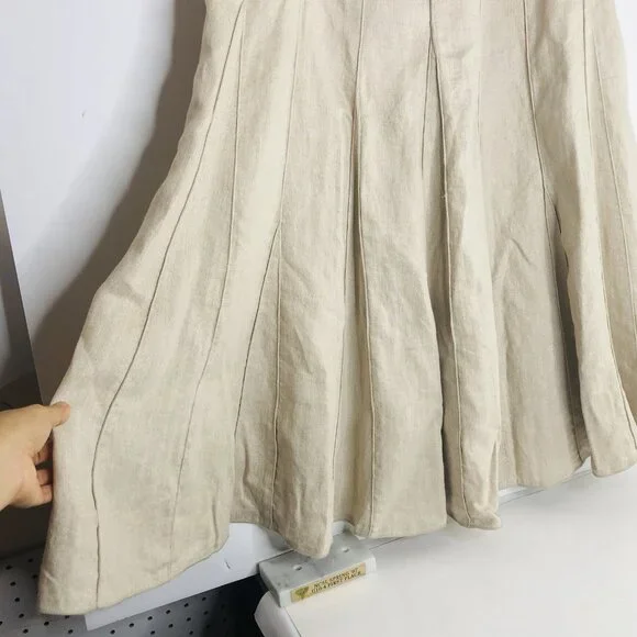 J Jill Fit & Flare Linen Maxi Skirt Size 12 Beige Metallic Travel Boho Romantic - Picture 6 of 13